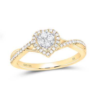 10K Yellow Gold Heart Diamond Fashion Ring with 0.33Tw Round Diamonds - Miral Jewelry