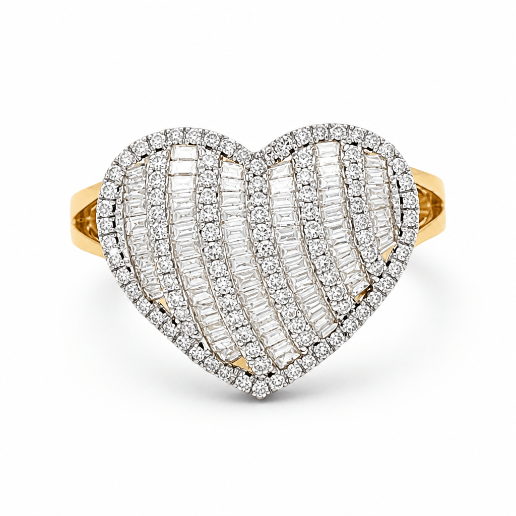 10K Yellow Gold Heart Diamond Fashion Ring with 0.62Tw Round Diamonds - Miral Jewelry