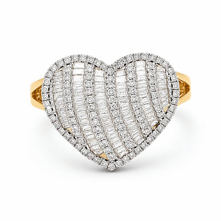 10K Yellow Gold Heart Diamond Fashion Ring with 0.62Tw Round Diamonds - Miral Jewelry