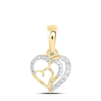 10K Yellow Gold Heart with Little Heart Diamond Pendant 0.10 ct tw