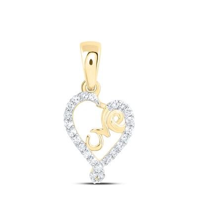 10K Yellow Gold Love Script Heart Diamond Pendant 0.10 ct tw
