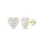 10K Yellow Gold Heart Earrings with 0.37Tw Round an Baguette Diamonds - Miral Jewelry