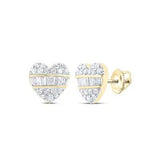 10K Yellow Gold Heart Earrings with 0.37Tw Round an Baguette Diamonds - Miral Jewelry