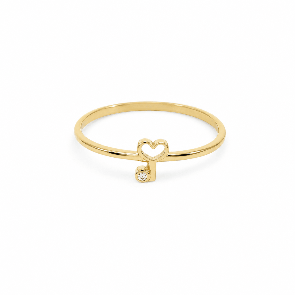 10K Yellow Gold Heart Key Fashion Women's Ring - Miral Jewelry