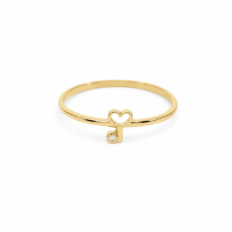 10K Yellow Gold Heart Key Fashion Women's Ring - Miral Jewelry