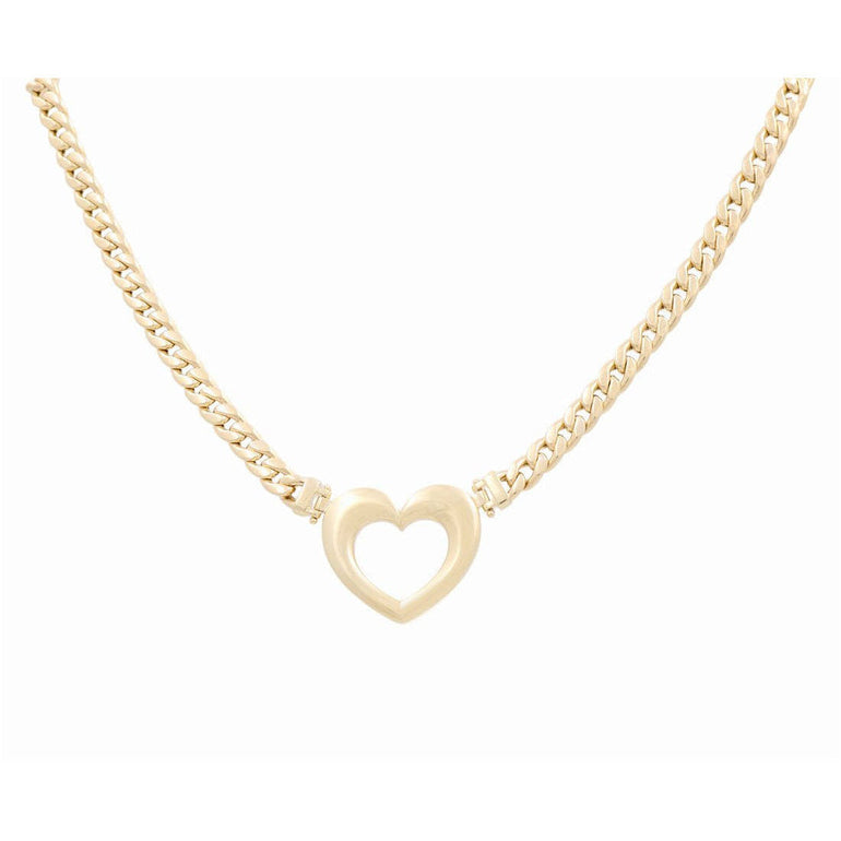 10K Yellow Gold Curb Necklace with Open Heart 16in