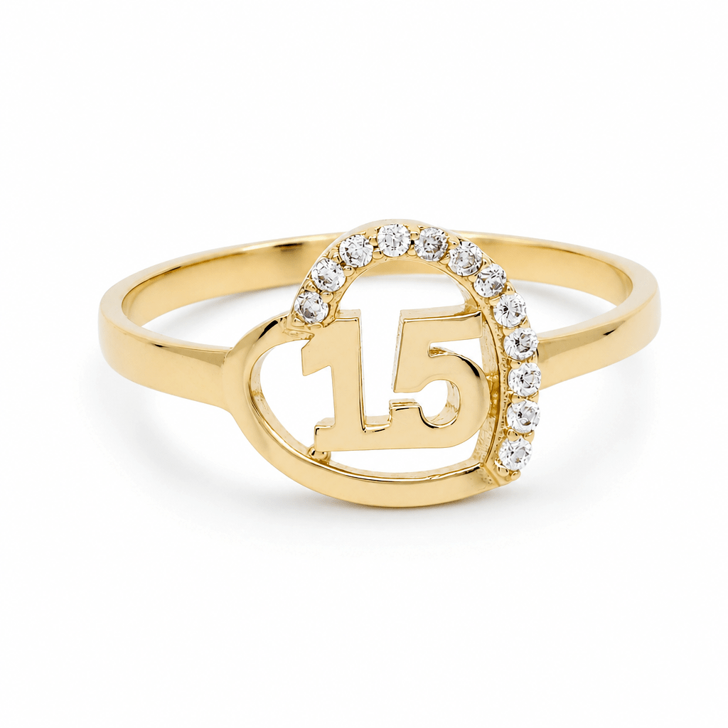 10K Yellow Gold Heart With 15 Fashion Women's Ring - Miral Jewelry