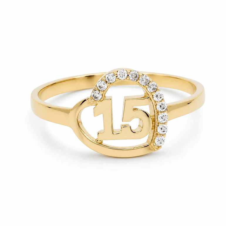 10K Yellow Gold Heart With 15 Fashion Women's Ring - Miral Jewelry
