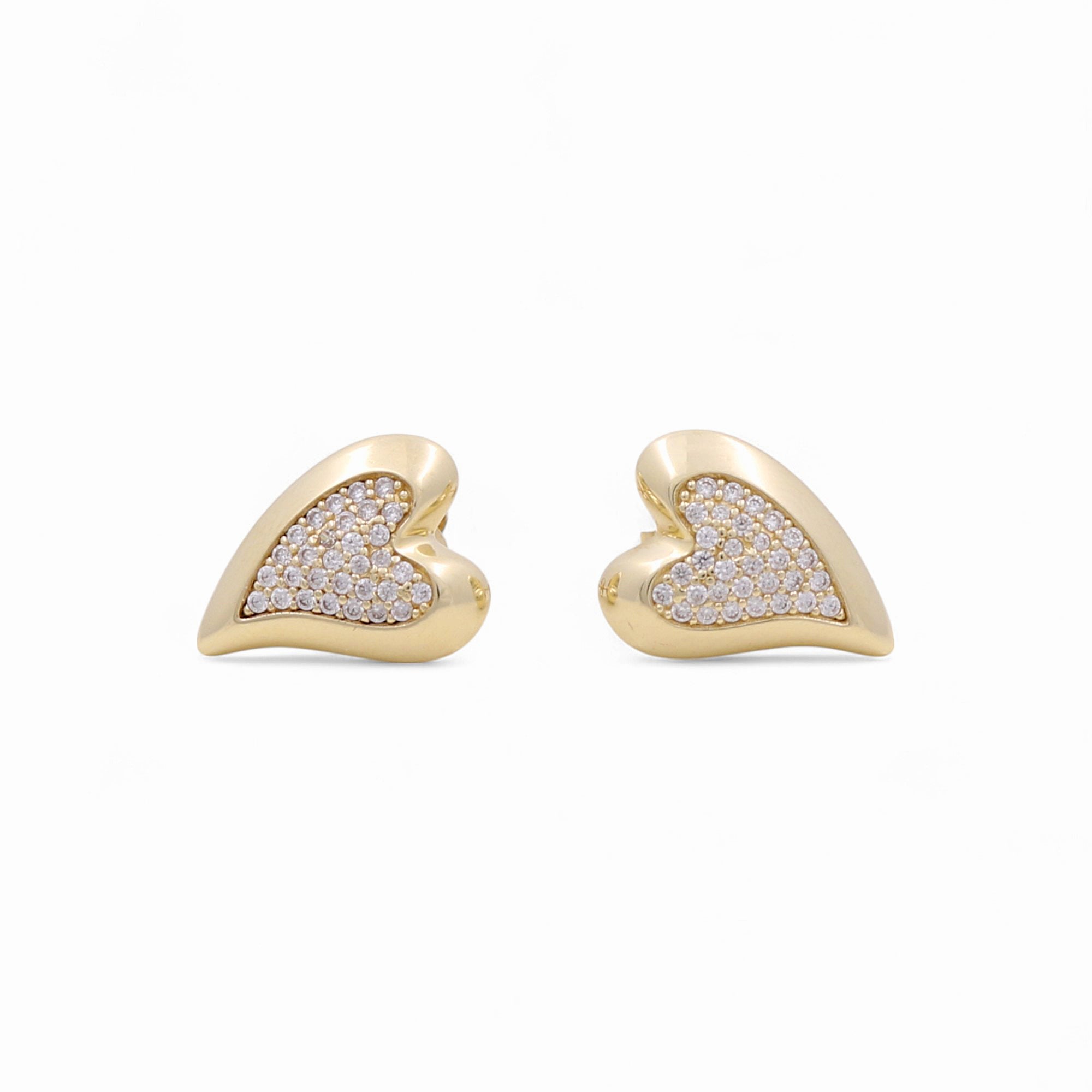 10K Yellow Gold Heart with Cz Earrings - Miral Jewelry