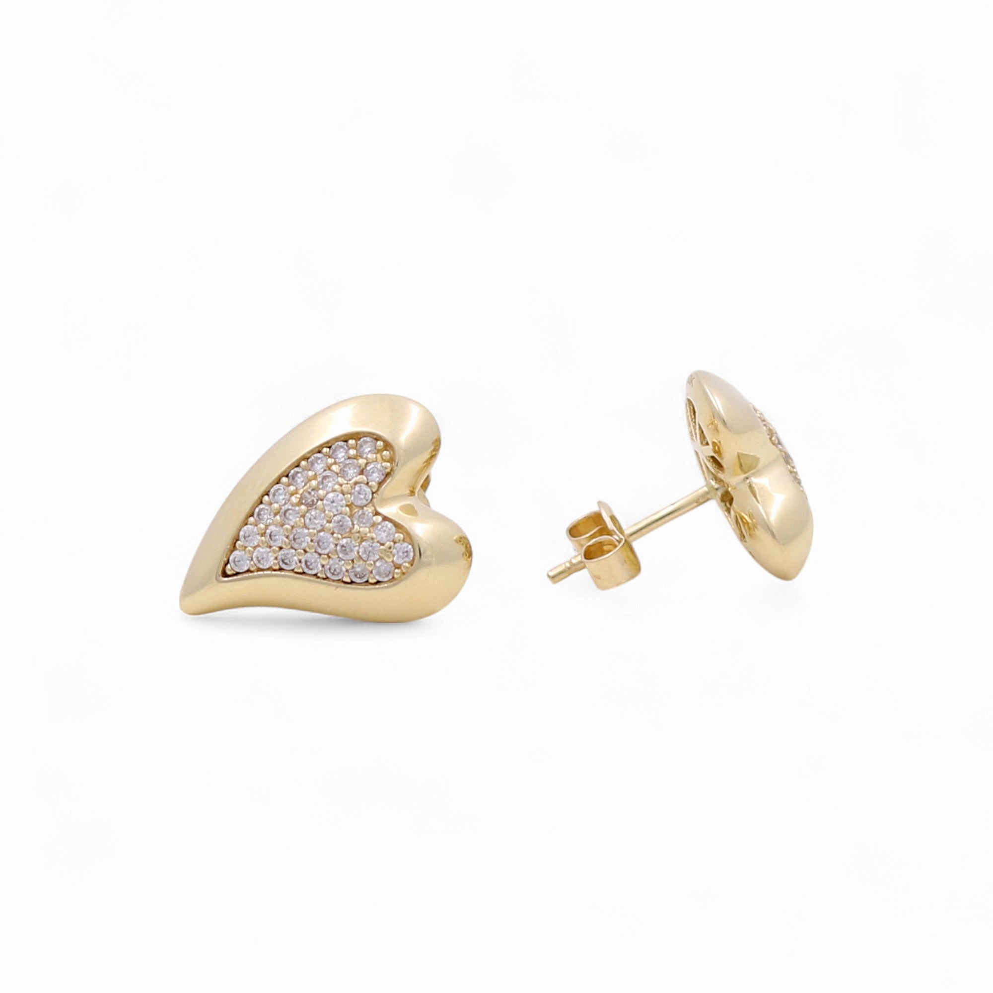 10K Yellow Gold Heart with Cz Earrings - Miral Jewelry