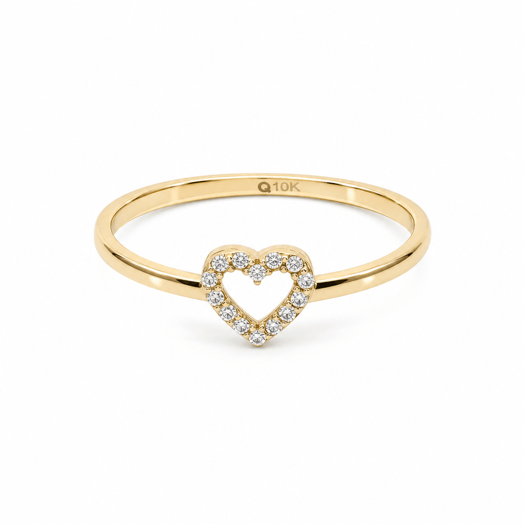 10K Yellow Gold Heart With CZ Fashion Women's Ring - Miral Jewelry