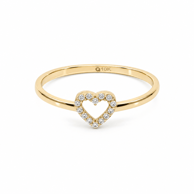 10K Yellow Gold Heart With CZ Fashion Women's Ring - Miral Jewelry