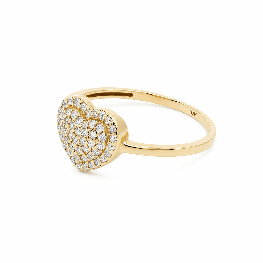 10K Yellow Gold Heart With CZ Fashion Women's Ring - Miral Jewelry