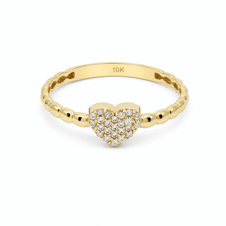 10K Yellow Gold Heart With CZ Fashion Women's Ring - Miral Jewelry