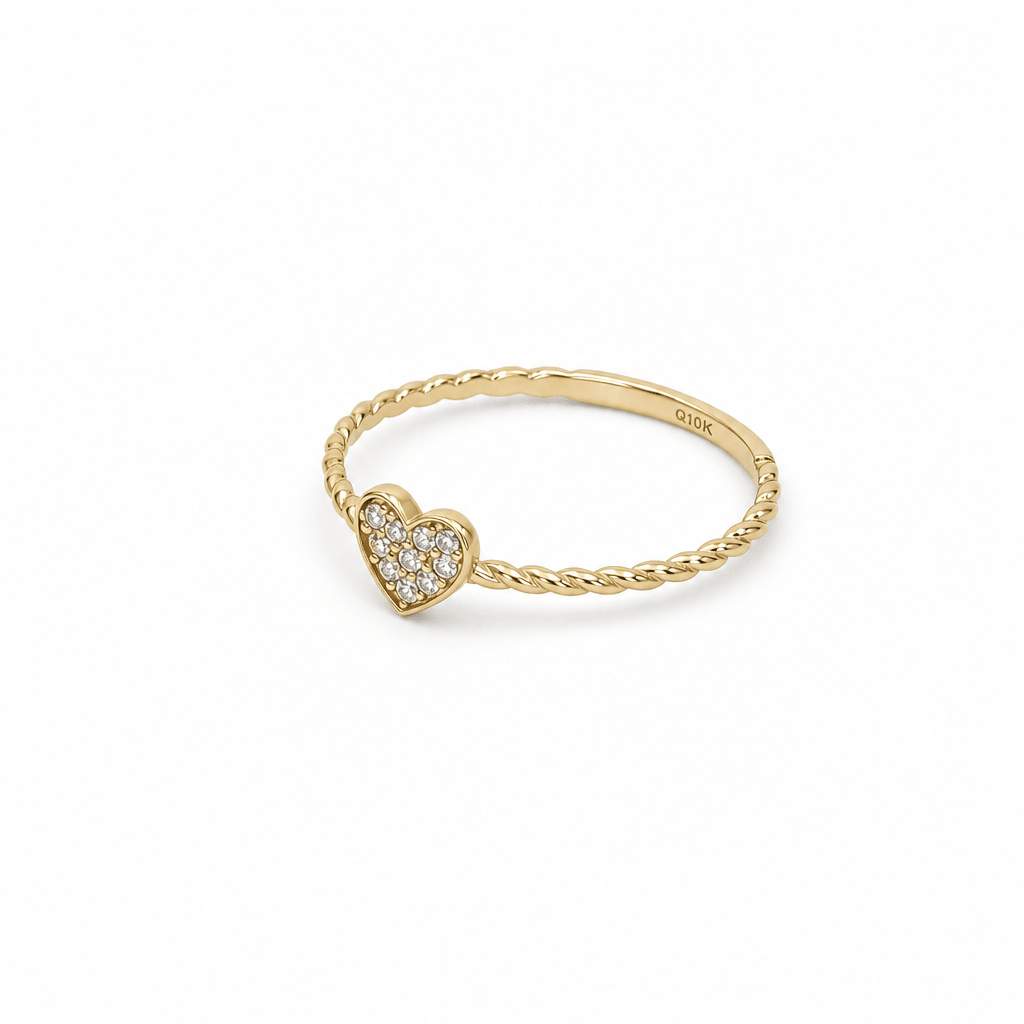 10K Yellow Gold Heart With CZ Fashion Women's Ring - Miral Jewelry