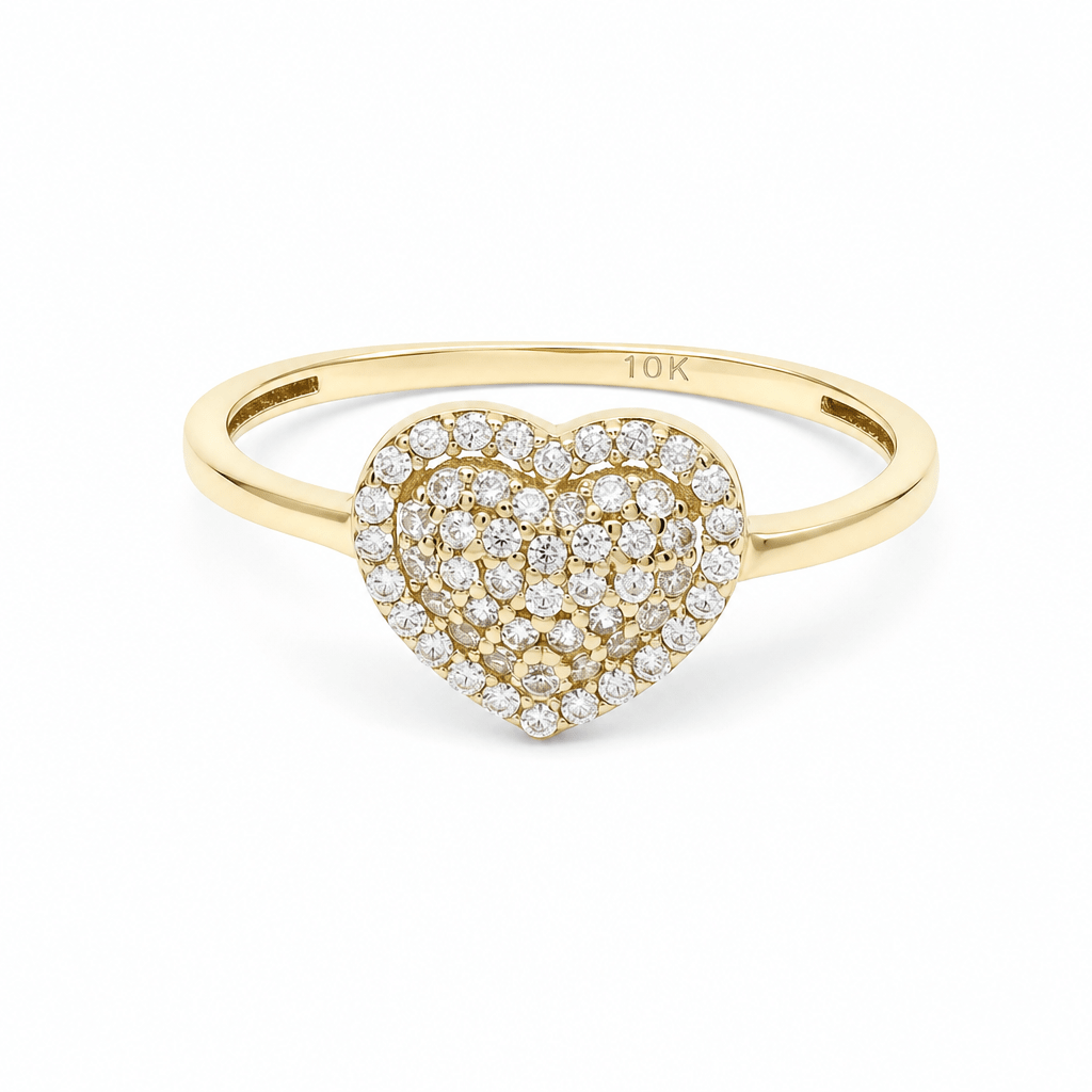 10K Yellow Gold Heart With CZ Fashion Women's Ring - Miral Jewelry