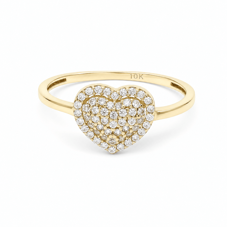 10K Yellow Gold Heart With CZ Fashion Women's Ring - Miral Jewelry