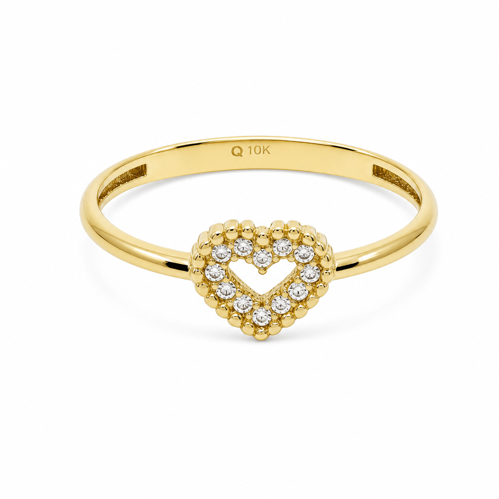 10K Yellow Gold Heart With CZ Fashion Women's Ring - Miral Jewelry