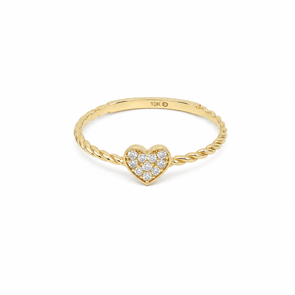 10K Yellow Gold Heart With CZ Fashion Women's Ring - Miral Jewelry