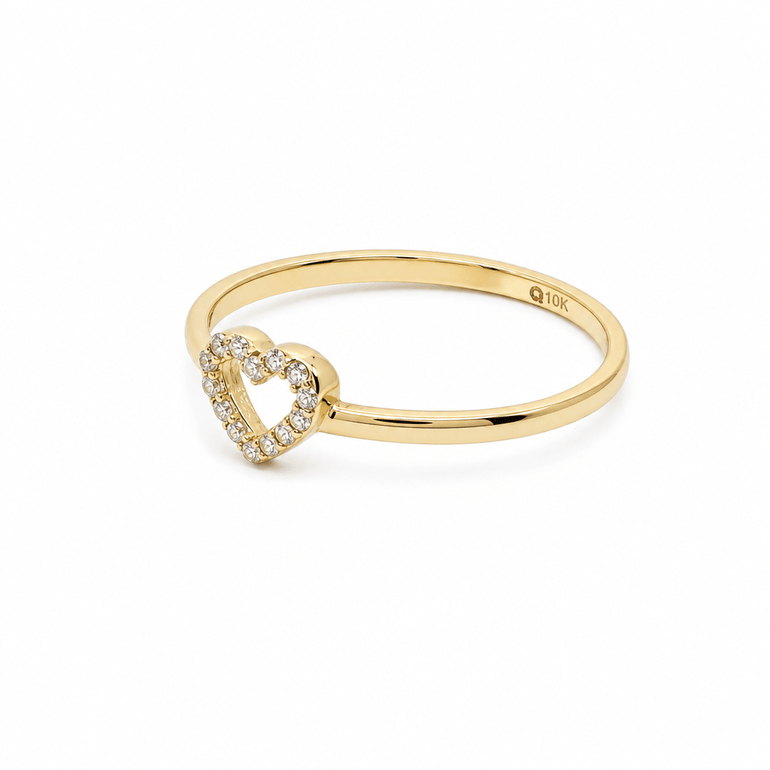 10K Yellow Gold Heart With CZ Fashion Women's Ring - Miral Jewelry