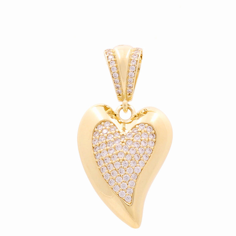 10K Yellow Gold Heart with Cz Pendant - Miral Jewelry