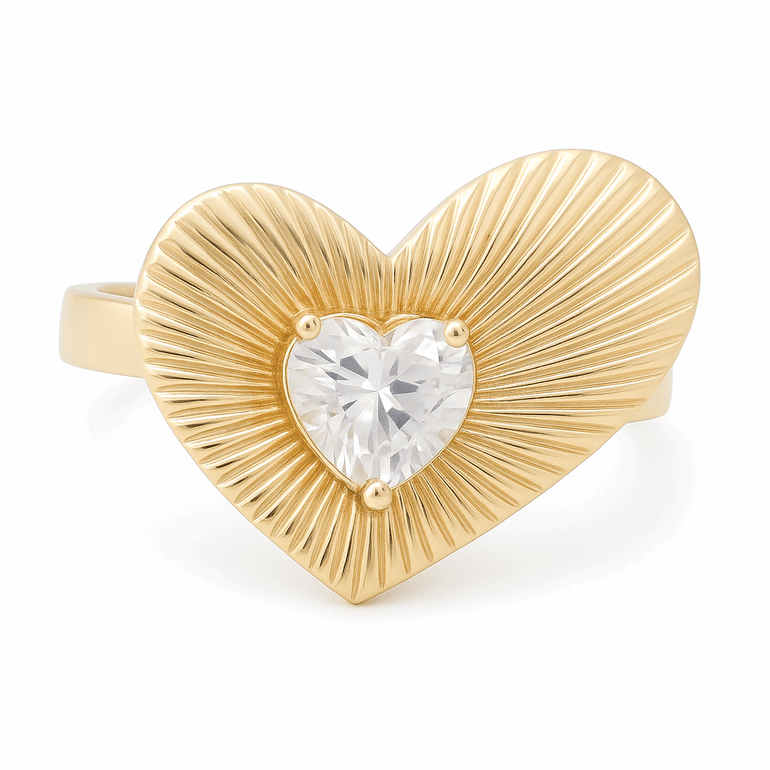 10K Yellow Gold Heart with Cz Women's Ring - Miral Jewelry