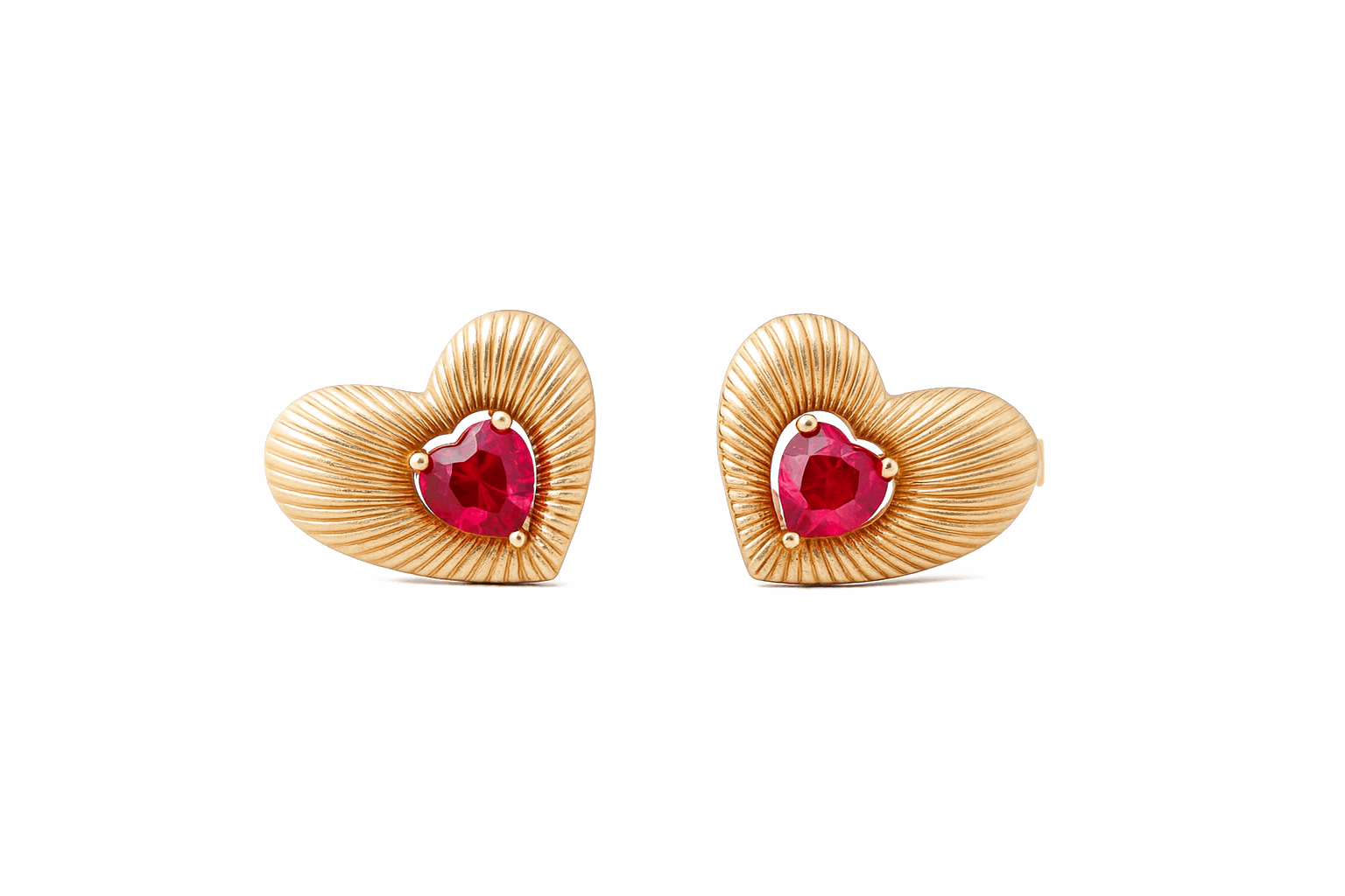 10K Yellow Gold Heart with Red Stone Earrings - Miral Jewelry