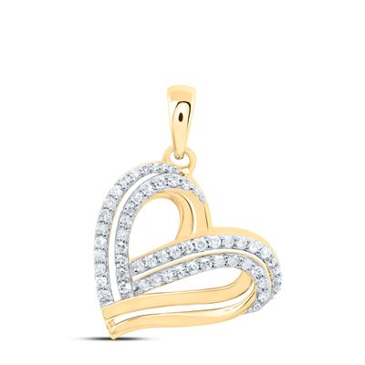 10K Yellow Gold Layered Heart Diamond Pendant 0.33 ct tw