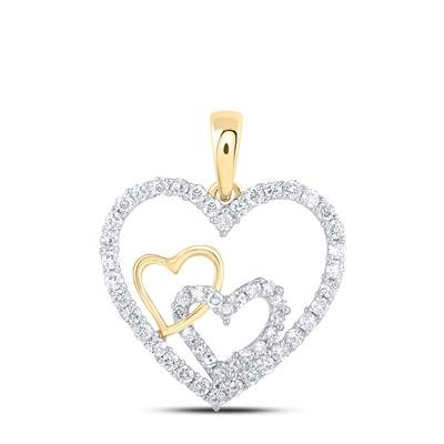 10K Yellow Gold Linked Hearts Diamond Pendant 0.37 ct tw