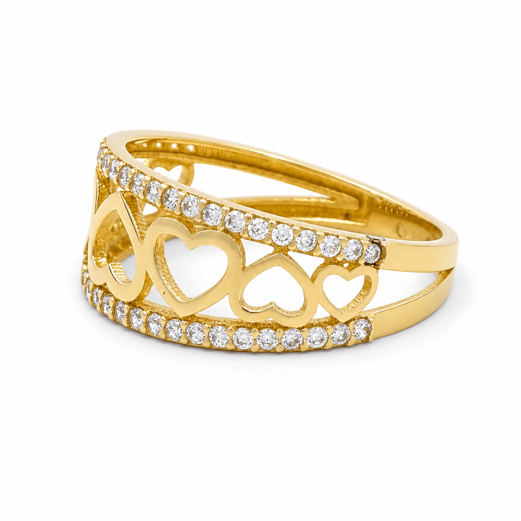 10K Yellow Gold Hearts Fashion Women's Ring - Miral Jewelry