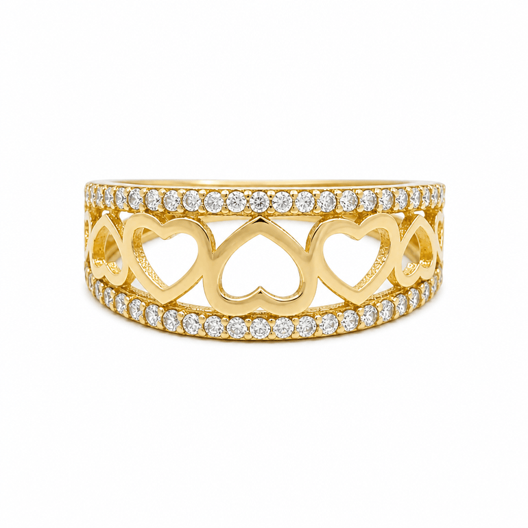 10K Yellow Gold Hearts Fashion Women's Ring - Miral Jewelry