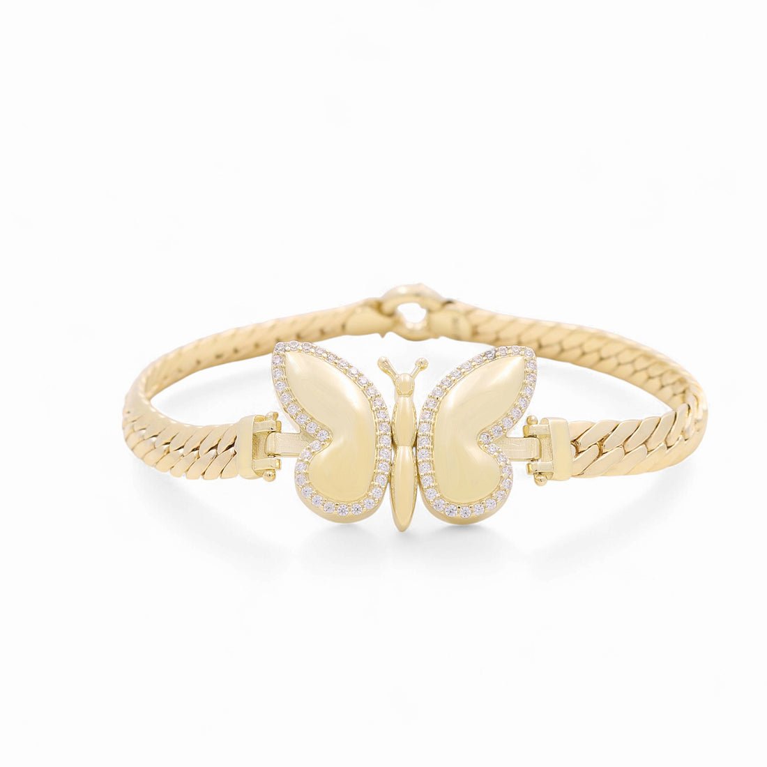 10K Yellow Gold Herrigbone with Butterfly Bracelet Women's - Miral Jewelry