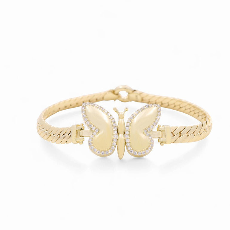 10K Yellow Gold Herrigbone with Butterfly Bracelet Women's - Miral Jewelry