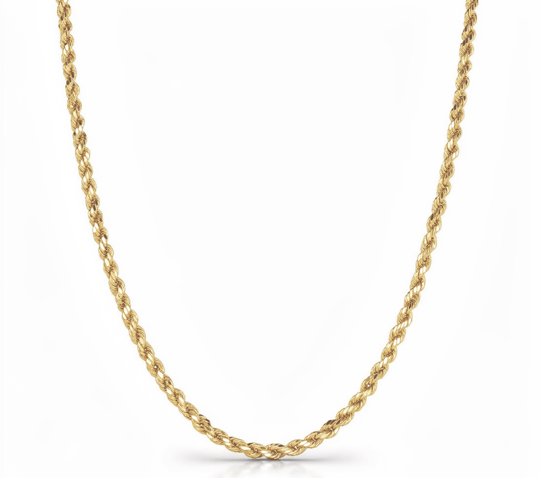 10K Yellow Gold Hollow Rope Chain 24" - Miral Jewelry