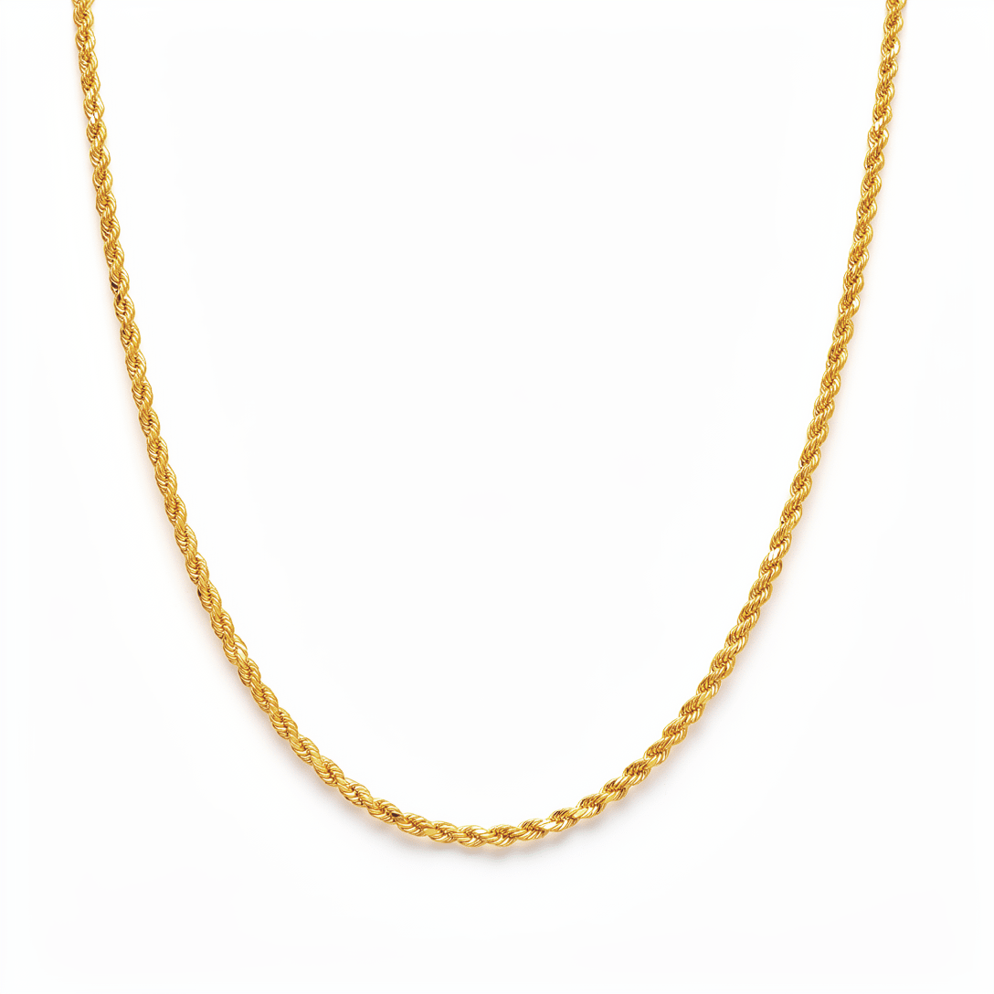 10K Yellow Gold Hollow Rope Chain 24" - Miral Jewelry