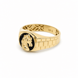 10k Yellow Gold Horse Onyx Fashion Ring Men's - Miral Jewelry