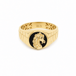 10k Yellow Gold Horse Onyx Fashion Ring Men's - Miral Jewelry