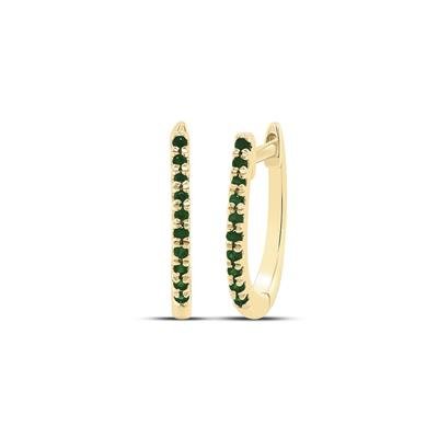 10K Yellow Gold Huggie Earrings with 0.05Tw Round Emeralds - Miral Jewelry