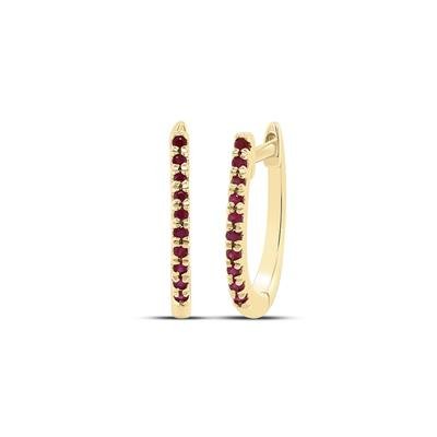 10K Yellow Gold Huggie Earrings with 0.05Tw Round Rubys - Miral Jewelry