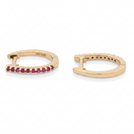 10K Yellow Gold Huggie Earrings with 0.05Tw Round Rubys - Miral Jewelry