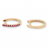 10K Yellow Gold Huggie Earrings with 0.05Tw Round Rubys - Miral Jewelry