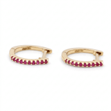 10K Yellow Gold Huggie Earrings with 0.05Tw Round Rubys - Miral Jewelry
