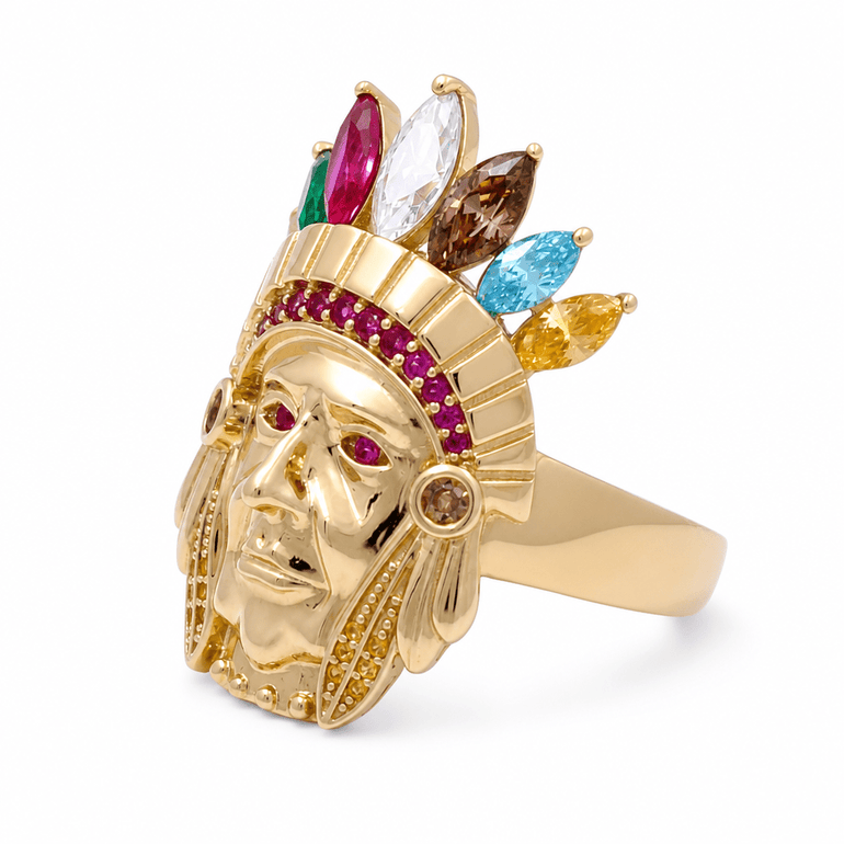 10k Yellow Gold Indian with Color Stone Fashion Men's Ring - Miral Jewelry