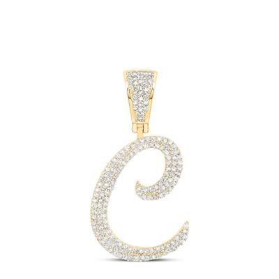 10K Yellow Gold Script Initial C Diamond Pendant 0.75 ct tw