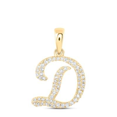 10K Yellow Gold Script Initial D Diamond Pendant 0.20 ct tw