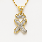 10K Yellow Gold Inicial X with Cz Pendant - Miral Jewelry