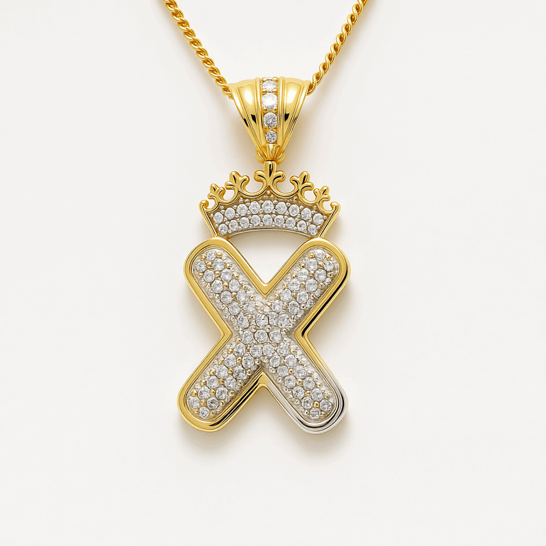 10K Yellow Gold Inicial X with Cz Pendant - Miral Jewelry
