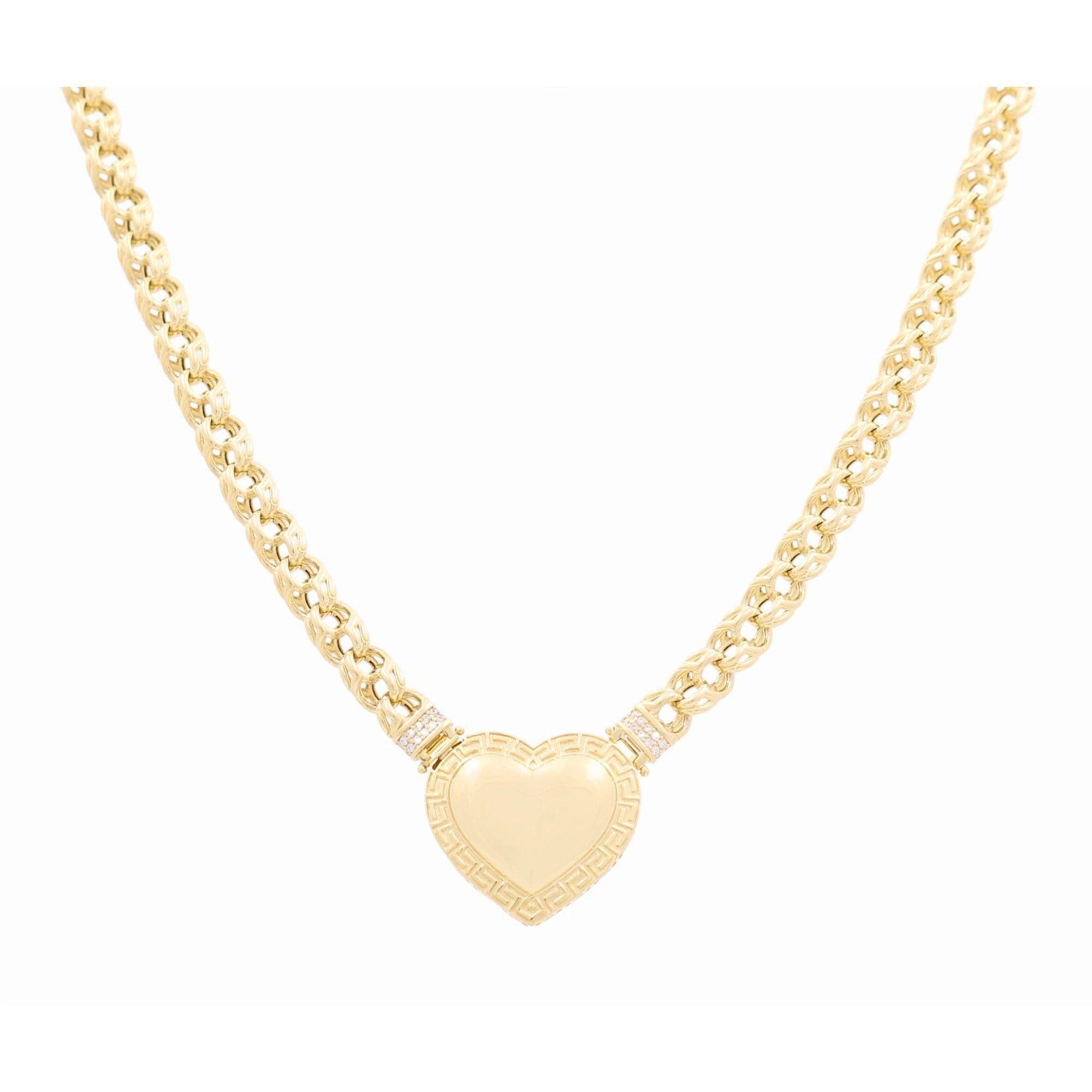 10K Yellow Gold Italian Link Necklace with Puffed Heart 18in, 28.8 g