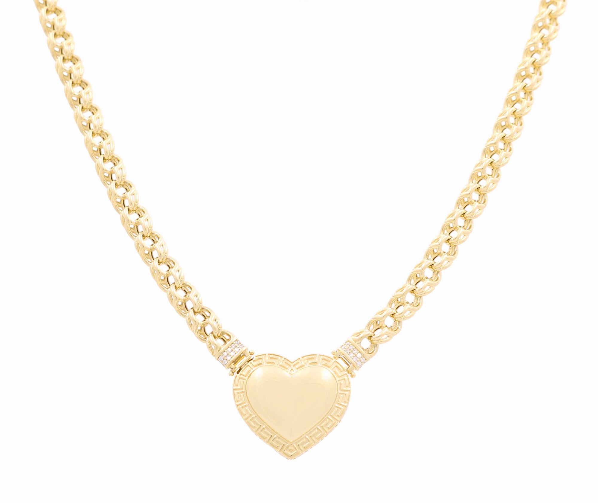 10K Yellow Gold Italian Link with Heart Necklace - Miral Jewelry