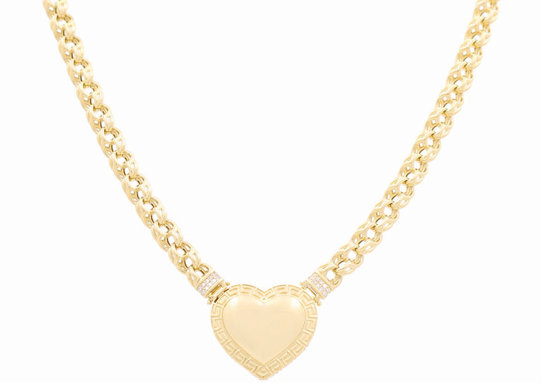 10K Yellow Gold Italian Link with Heart Necklace - Miral Jewelry